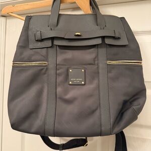 Henri Bendel Gray Backpack with Gold Details